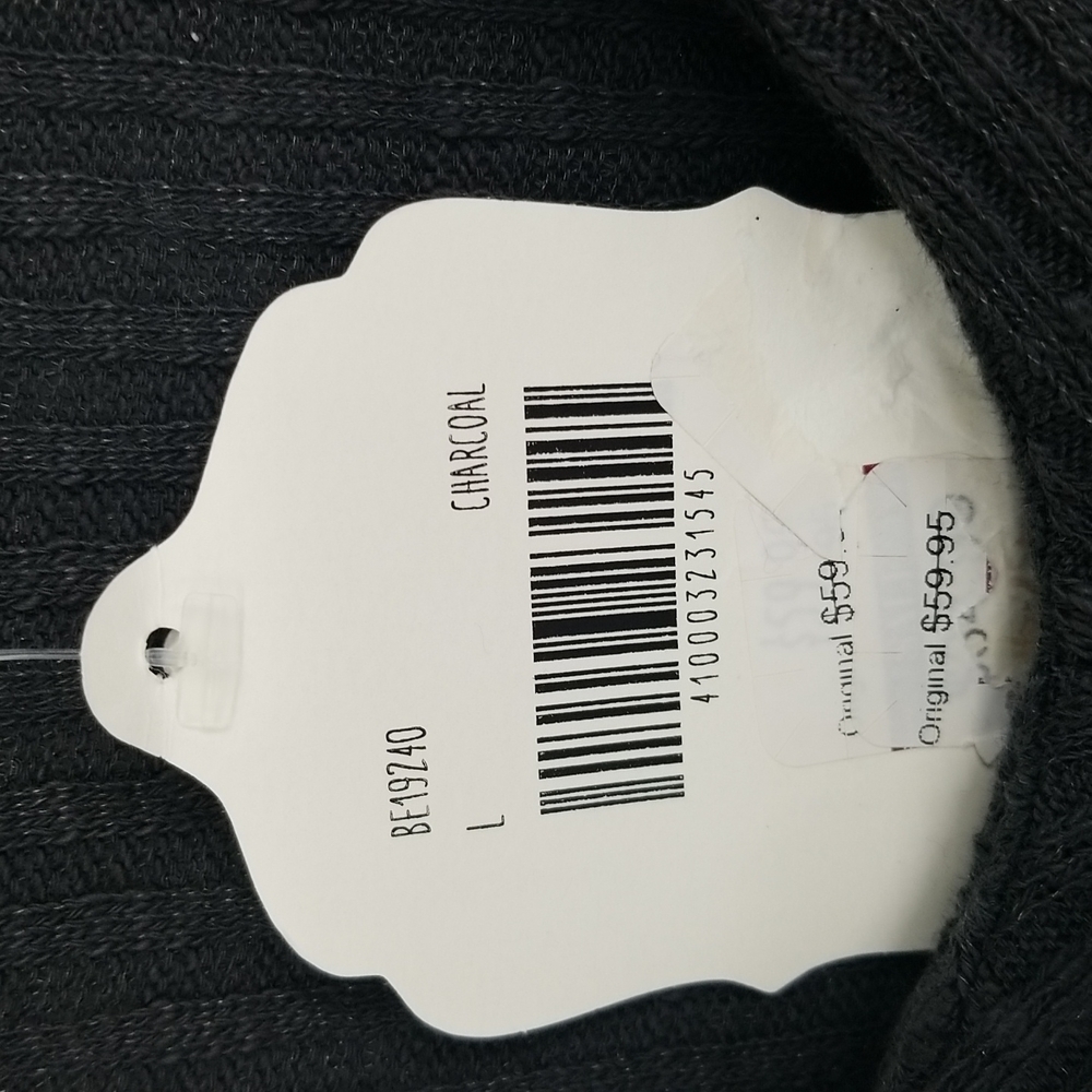 Altar'd State Gray Ribbed Knit Bodysuit w Vneck & Front Ruffle - Picture 2 of 4